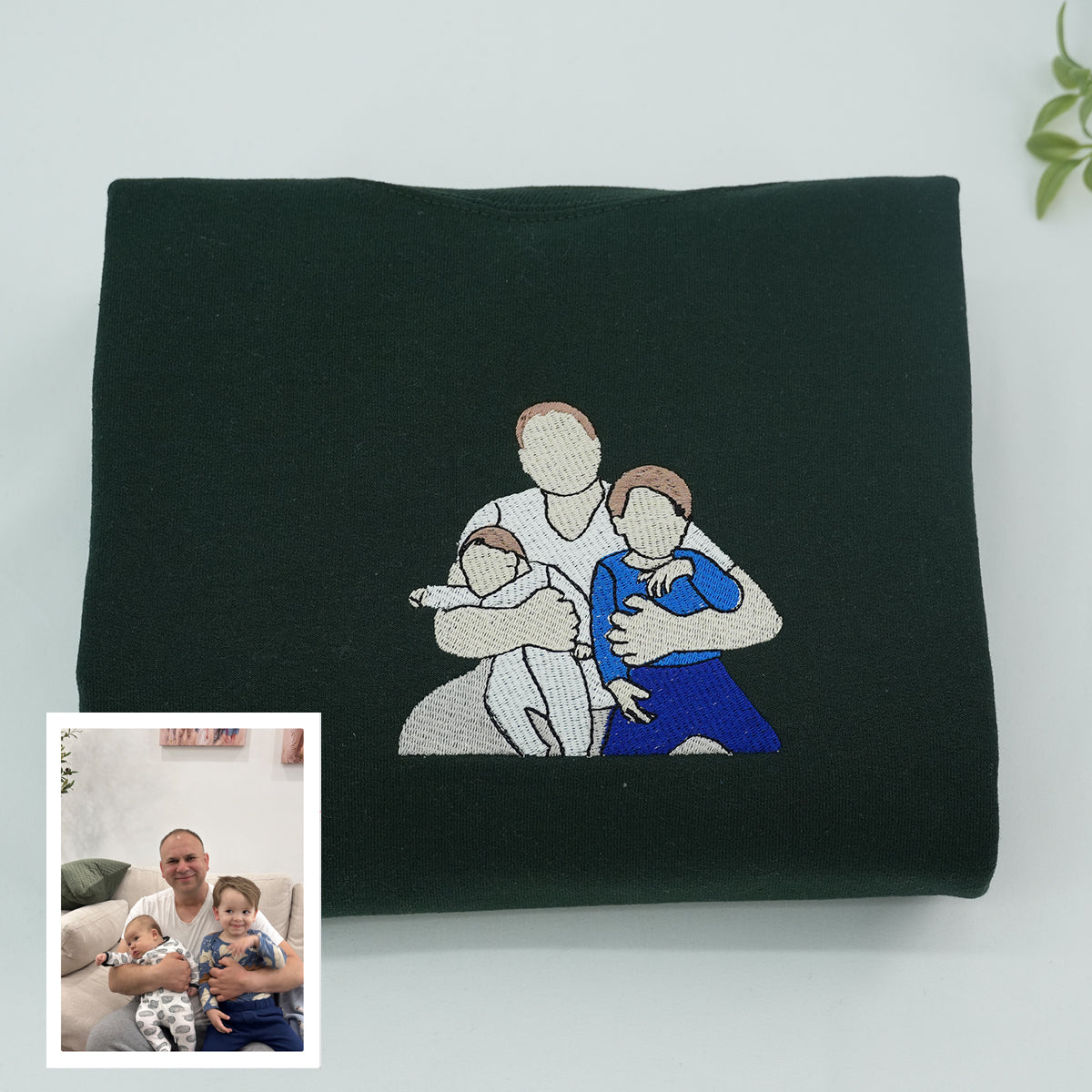 Custom Embroidered Husband Portrait Hoodie – Personalized Sweatshirt Photo Gift