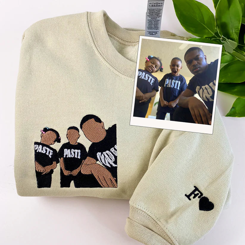 Custom Embroidered Husband Portrait Hoodie – Personalized Sweatshirt Photo Gift