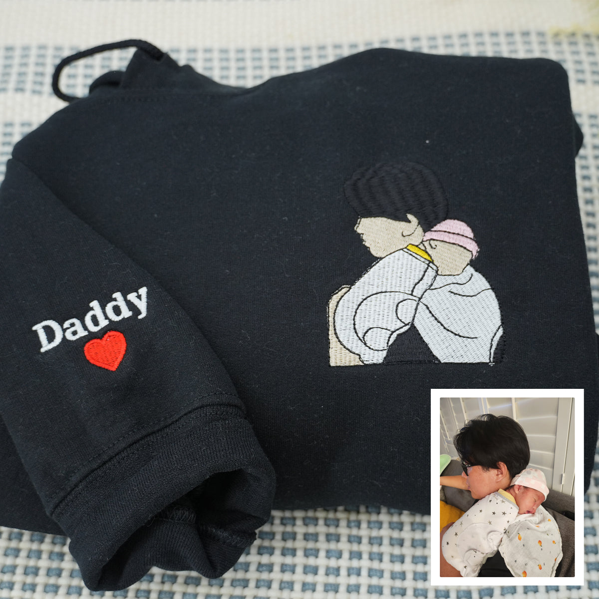 Custom Embroidered Husband Portrait Hoodie – Personalized Sweatshirt Photo Gift