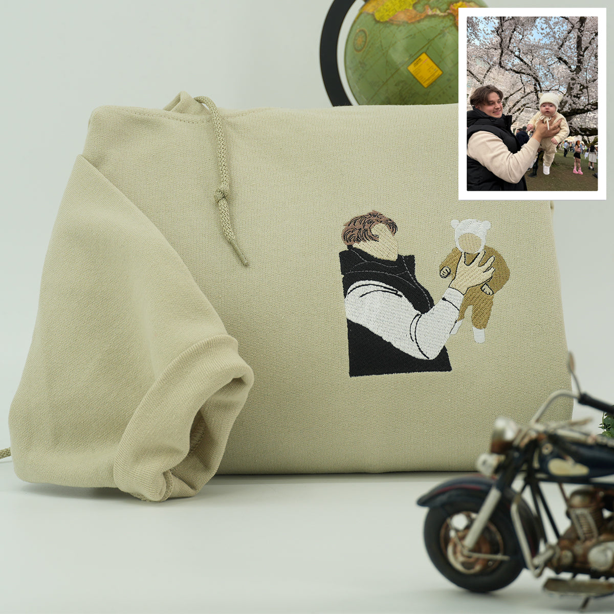 Custom Embroidered Husband Portrait Hoodie – Personalized Sweatshirt Photo Gift