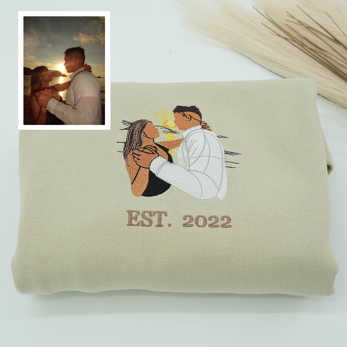 Custom Embroidered Husband Portrait Hoodie – Personalized Sweatshirt Photo Gift