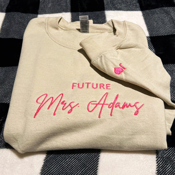 Custom Embroidered Future Mrs Sweatshirt & Hoodie - Personalized Engagement Gift for Bride