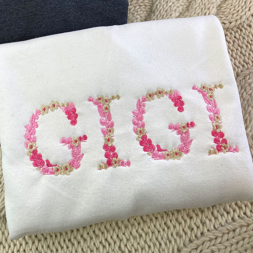 Custom Embroidered Gigi Sweatshirt & Hoodie with Floral Letter – Personalized Grandma Gift