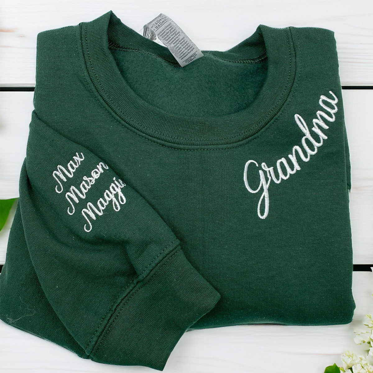 Custom Embroidered Grandma Sweatshirt with Grandkids Names - Personalized Grandmother Gift Hoodie