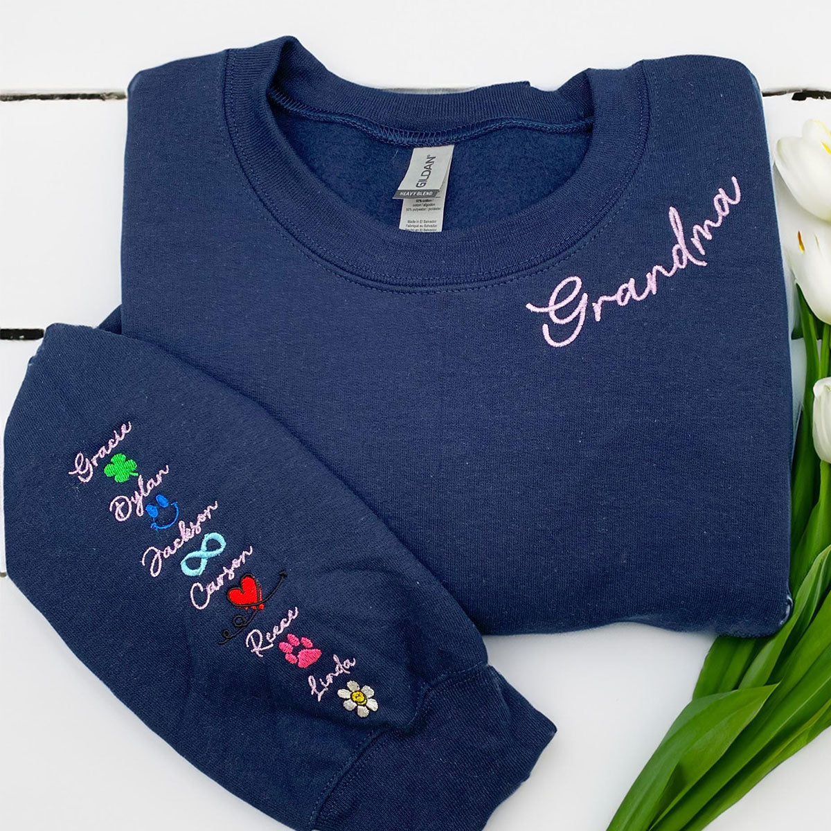 Custom Embroidered Grandma Sweatshirt with Grandkids Names - Personalized Grandmother Gift Hoodie