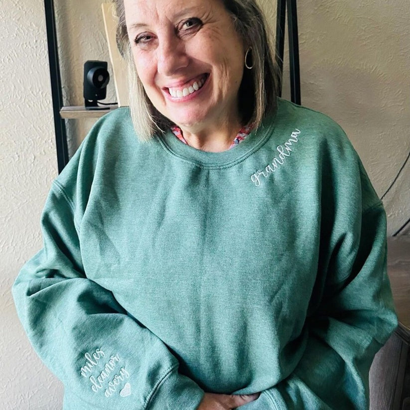 Custom Embroidered Grandma Sweatshirt with Grandkids Names - Personalized Grandmother Gift Hoodie