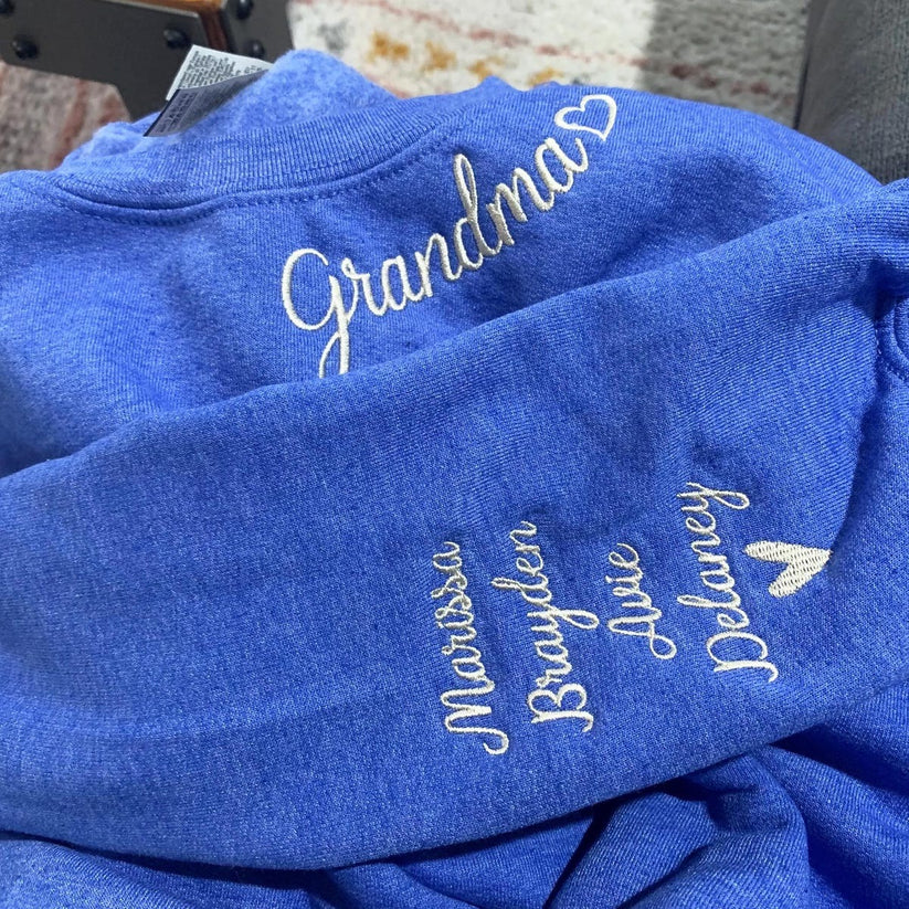 Custom Embroidered Grandma Sweatshirt with Grandkids Names - Personalized Grandmother Gift Hoodie