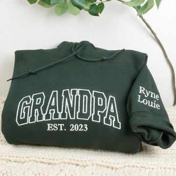Custom Embroidered Grandpa Sweatshirt & Hoodie with Kid Names & Est Years - Best Father’s Day Gift