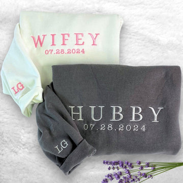 Custom Embroidered Hubby & Wifey Sweatshirt & Hoodie - Anniversary Gift