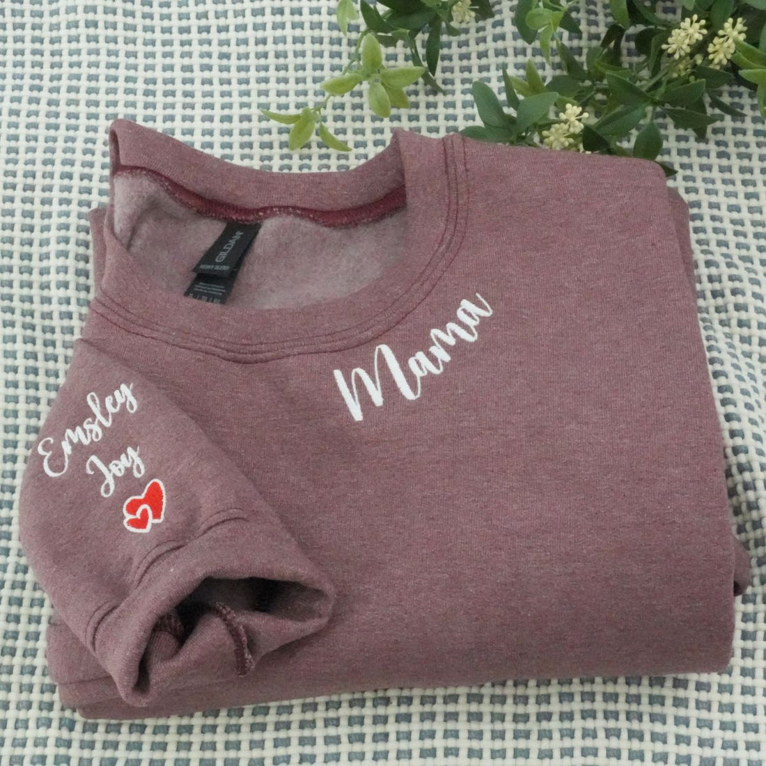 Custom Embroidered Neckline Mama Sweatshirt – Personalized Mom Hoodie with Kids Names Gift
