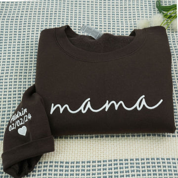 Custom Embroidered Mama Sweatshirt & Hoodie with Kids Names on Sleeve – Perfect Mother’s Day Gift