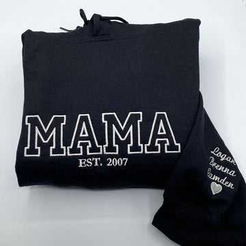 Custom Embroidered Mama Sweatshirts & Hoodies - Personalized with Kid Names on Sleeve Gift