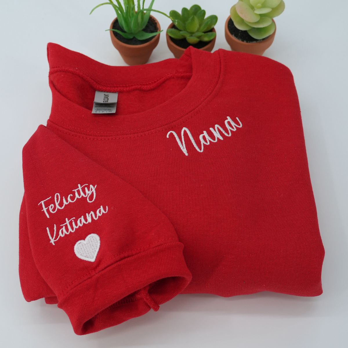 Custom Embroidered Nana Neckline Sweatshirt & Hoodie with Kids Names on Sleeve – Personalized Grandma Gift