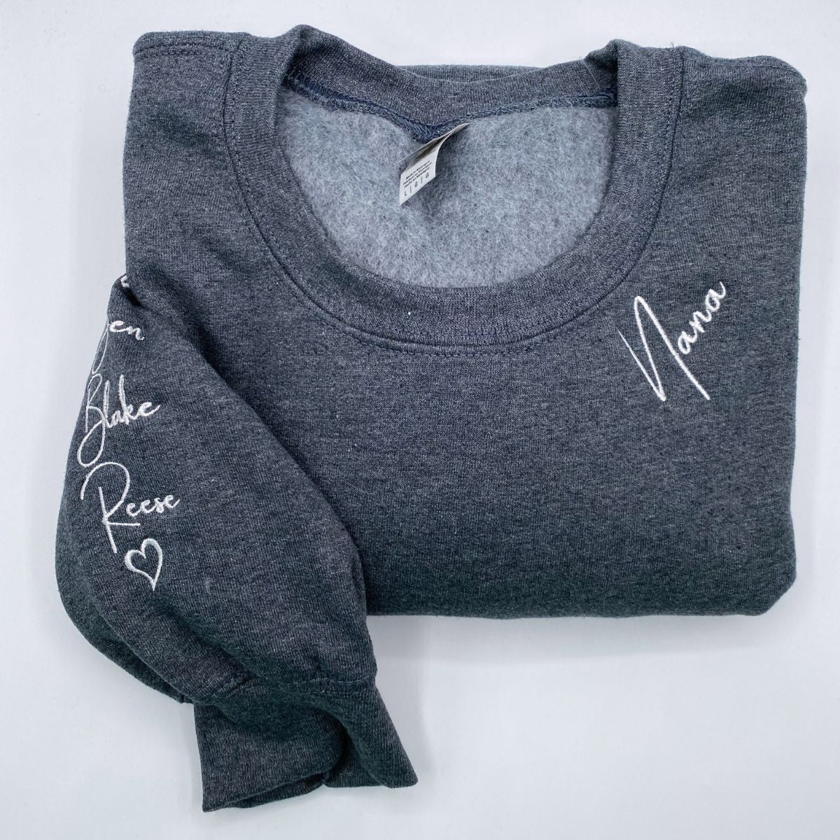 Custom Embroidered Nana Neckline Sweatshirt & Hoodie with Kids Names on Sleeve – Personalized Grandma Gift