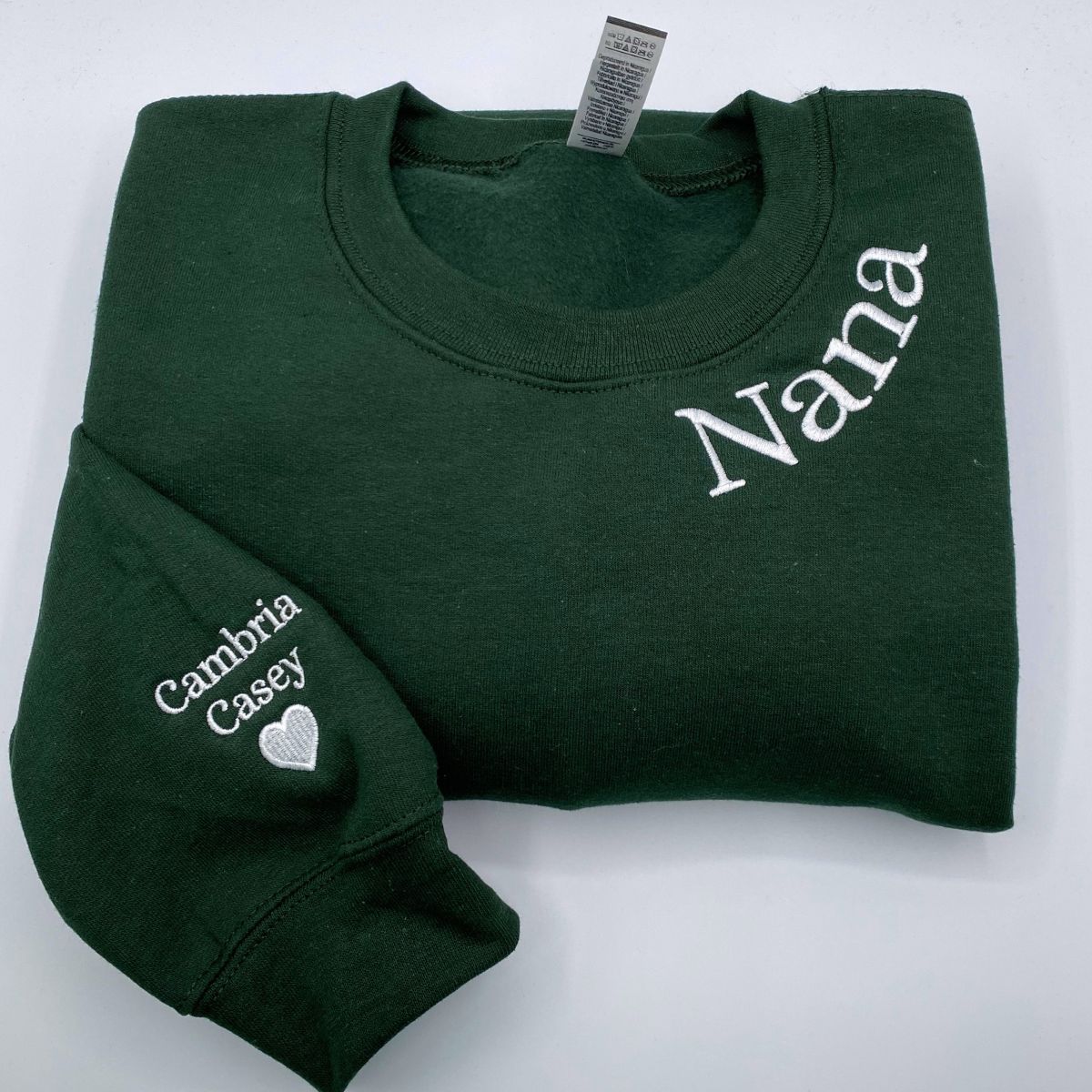 Custom Embroidered Nana Neckline Sweatshirt & Hoodie with Kids Names on Sleeve – Personalized Grandma Gift