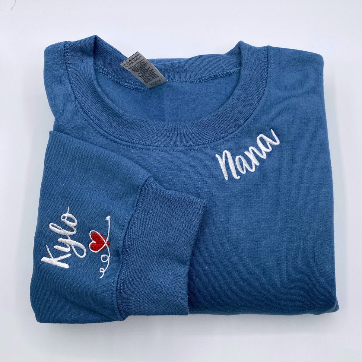 Custom Embroidered Nana Neckline Sweatshirt & Hoodie with Kids Names on Sleeve – Personalized Grandma Gift