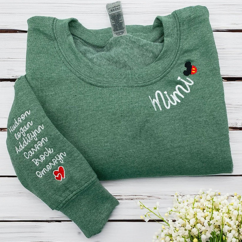 Custom Embroidered Neckline Mimi Sweatshirt for Grandmother – Personalized Grandma Hoodie with Names