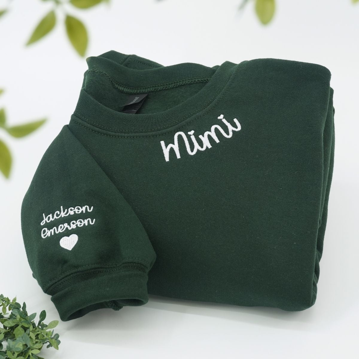 Custom Embroidered Neckline Mimi Sweatshirt for Grandmother – Personalized Grandma Hoodie with Names