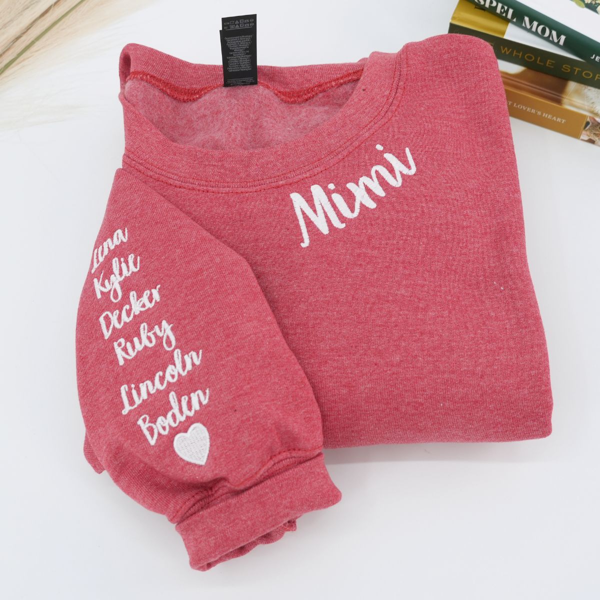 Custom Embroidered Neckline Mimi Sweatshirt for Grandmother – Personalized Grandma Hoodie with Names
