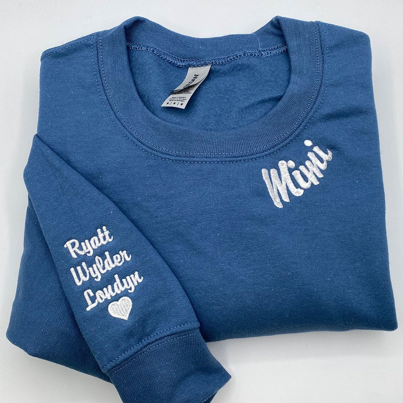 Custom Embroidered Neckline Mimi Sweatshirt for Grandmother – Personalized Grandma Hoodie with Names