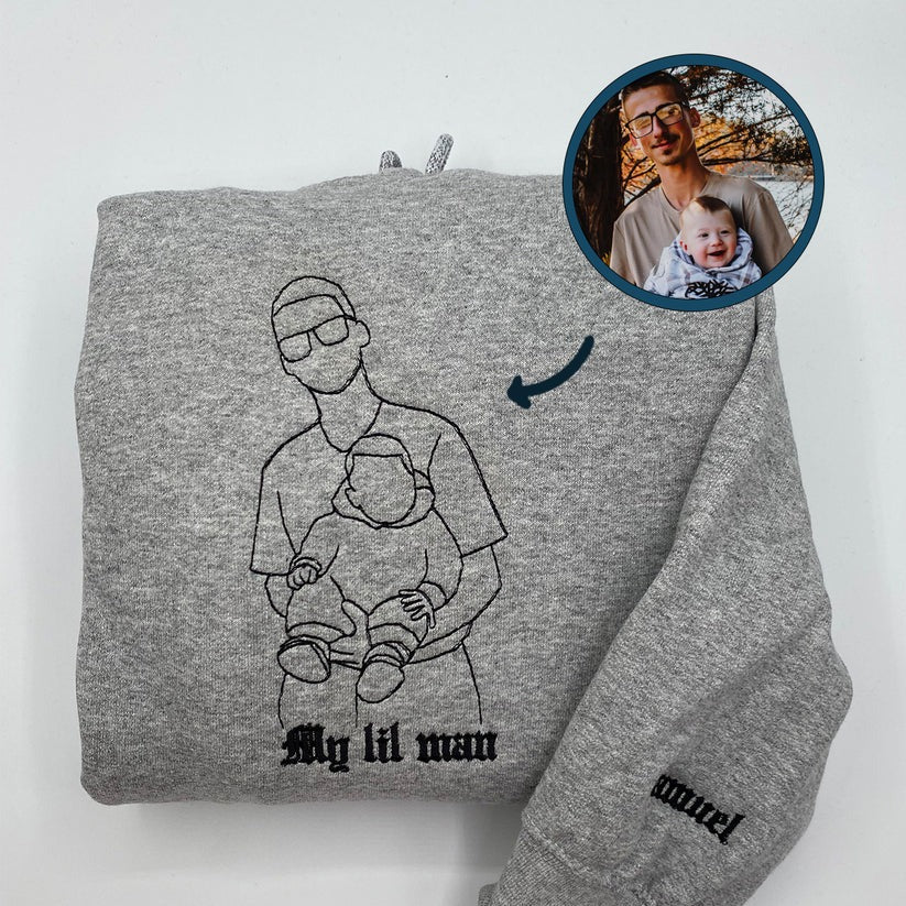 Custom Embroidered Outline Dad Sweatshirt & Hoodie with Names on Sleeve – Personalized Gift for Dad