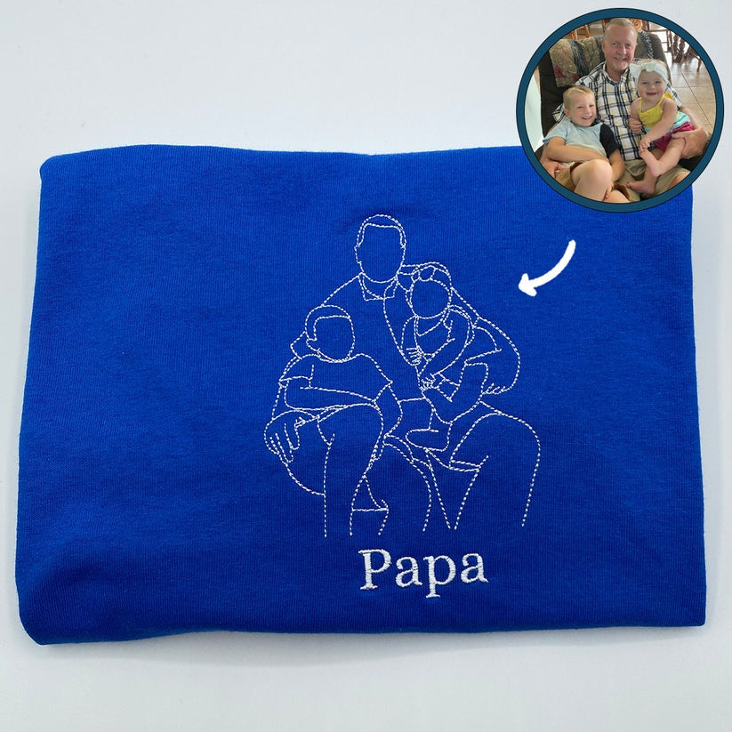 Custom Embroidered Outline Dad Sweatshirt & Hoodie with Names on Sleeve – Personalized Gift for Dad