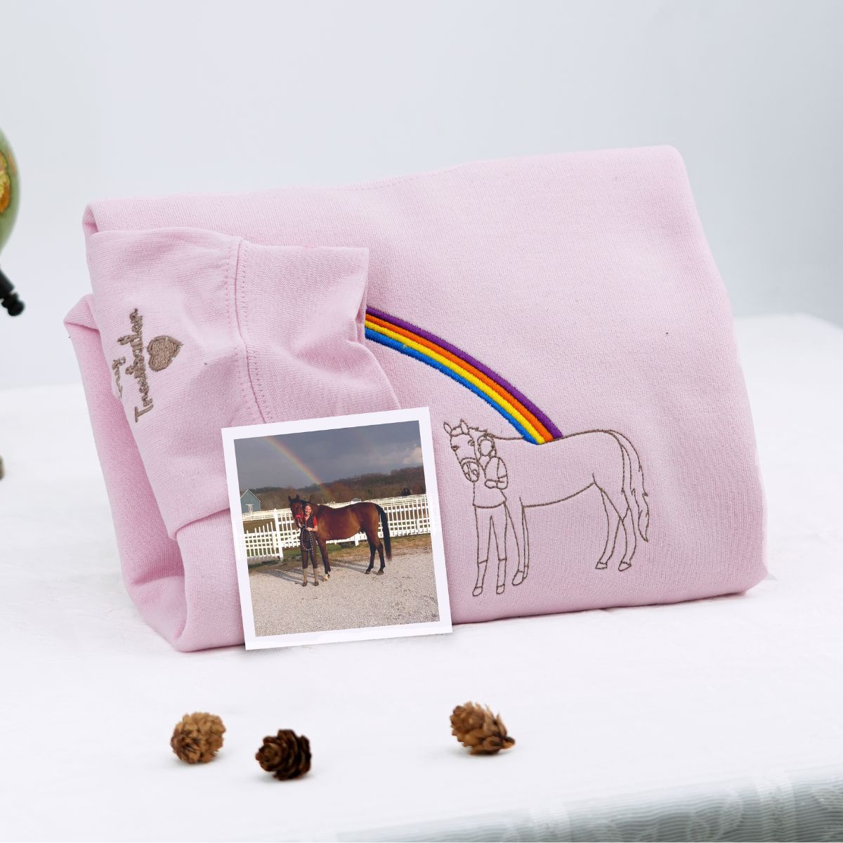 Custom Embroidered Outline Horse Sweatshirt & Hoodie from Your Photo – Gift for Horse Lovers