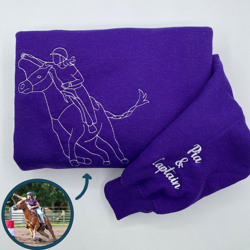 Custom Embroidered Outline Horse Sweatshirt & Hoodie from Your Photo – Gift for Horse Lovers