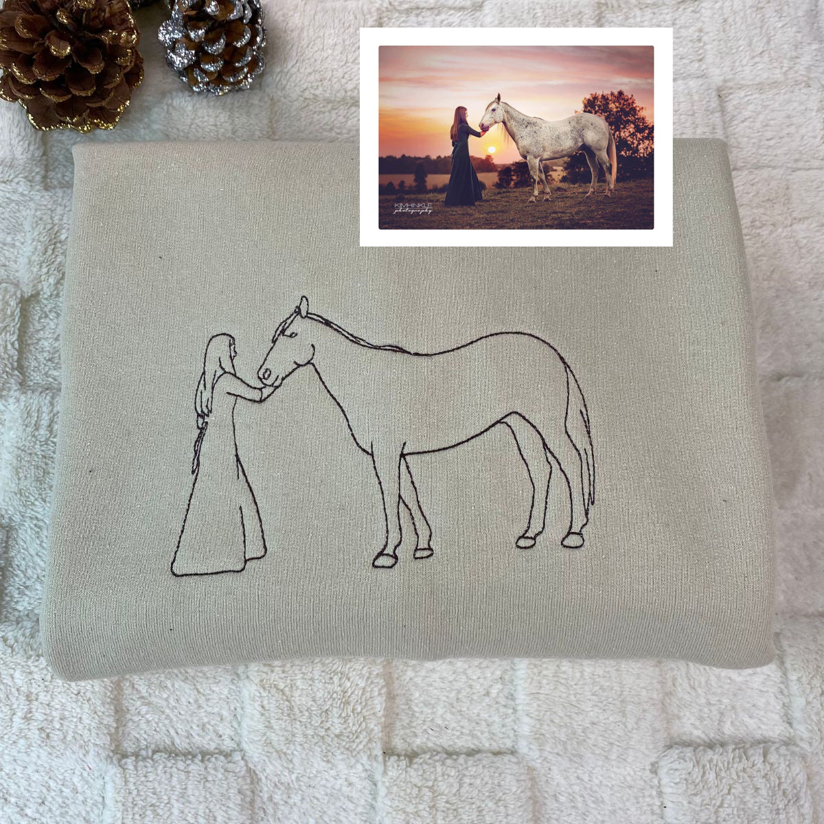 Custom Embroidered Outline Horse Sweatshirt & Hoodie from Your Photo – Gift for Horse Lovers