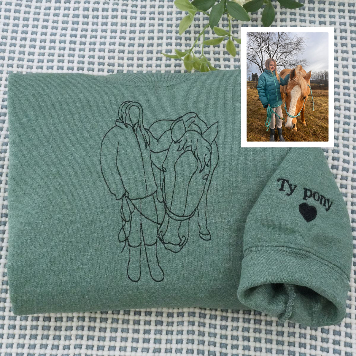 Custom Embroidered Outline Horse Sweatshirt & Hoodie from Your Photo – Gift for Horse Lovers
