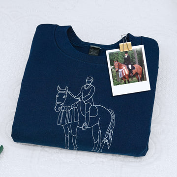Custom Embroidered Outline Horse Sweatshirt & Hoodie from Your Photo – Gift for Horse Lovers