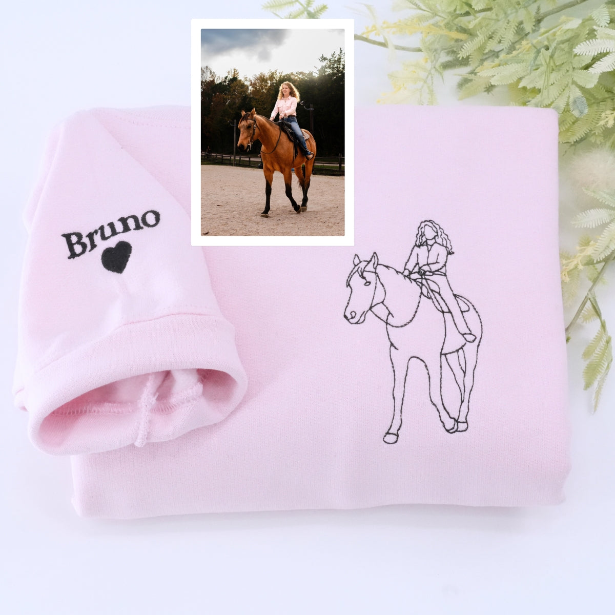 Custom Embroidered Outline Horse Sweatshirt & Hoodie from Your Photo – Gift for Horse Lovers