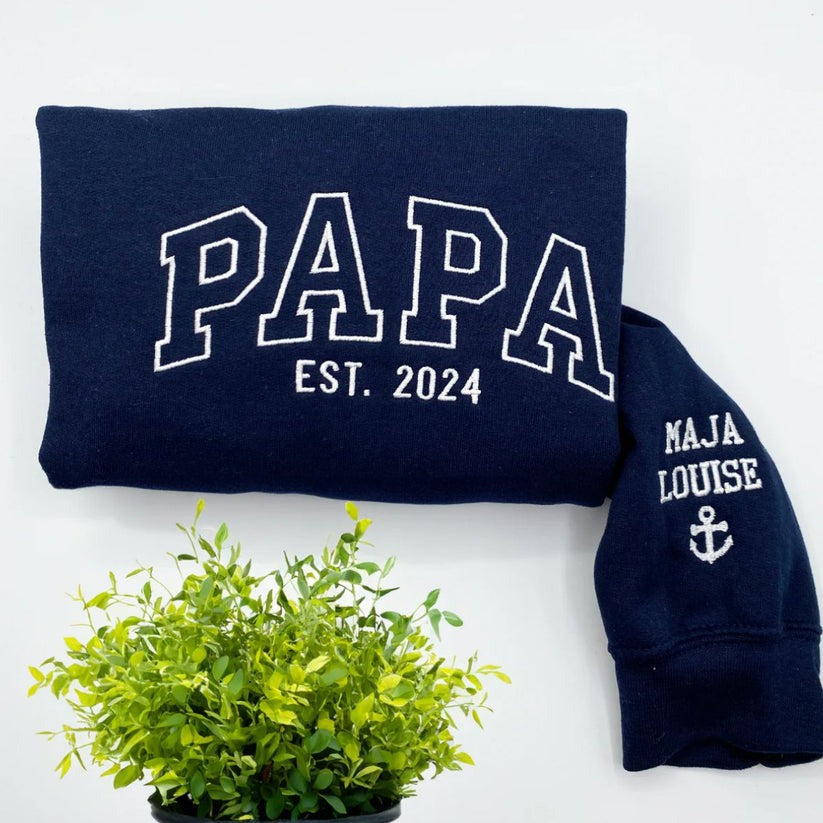 Custom Embroidered Papa Sweatshirt Hoodie with Kid Names, Best Gift for Father's Day