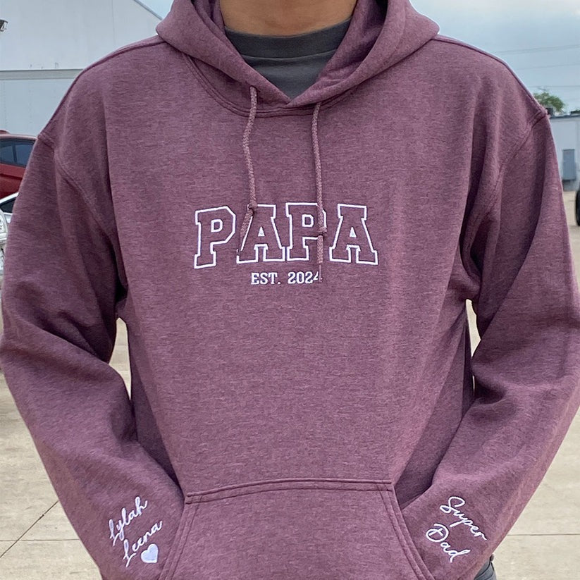 Custom Embroidered Papa Sweatshirt Hoodie with Kid Names, Best Gift for Father's Day