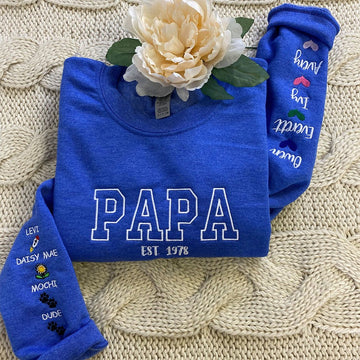 Custom Embroidered Papa Sweatshirt Hoodie with Kid Names, Best Gift for Father's Day