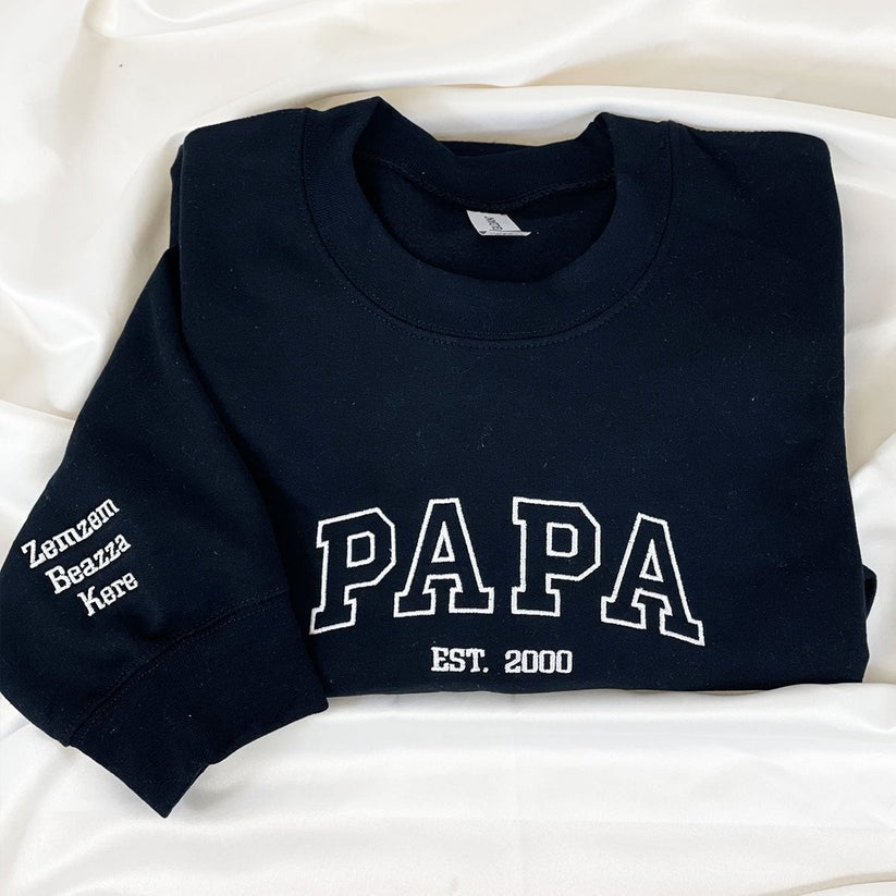 Custom Embroidered Papa Sweatshirt Hoodie with Kid Names, Best Gift for Father's Day