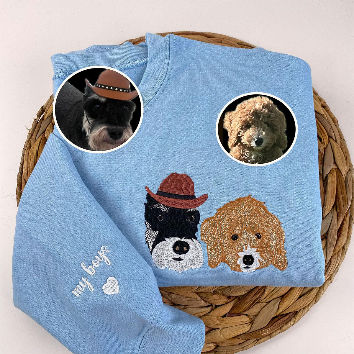 Custom Embroidered Sweatshirt & Hoodie - Personalized Pet Portrait & Name - Dog Cat Lover Gift