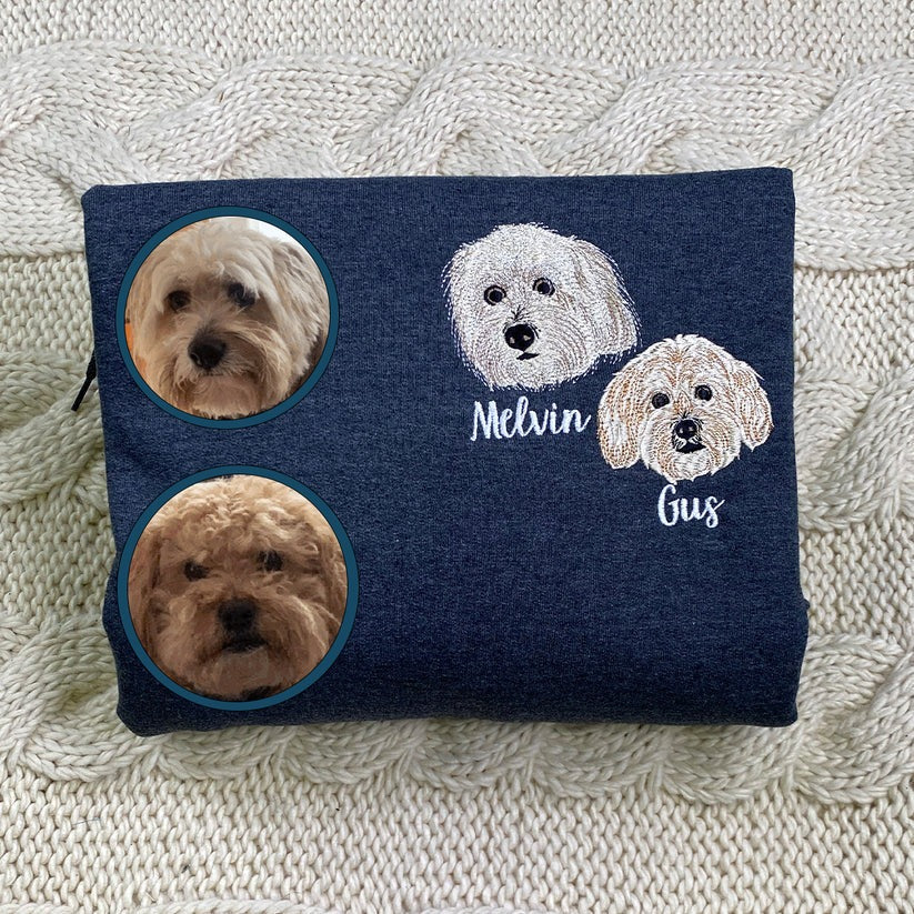 Custom Embroidered Sweatshirt & Hoodie - Personalized Pet Portrait & Name - Dog Cat Lover Gift