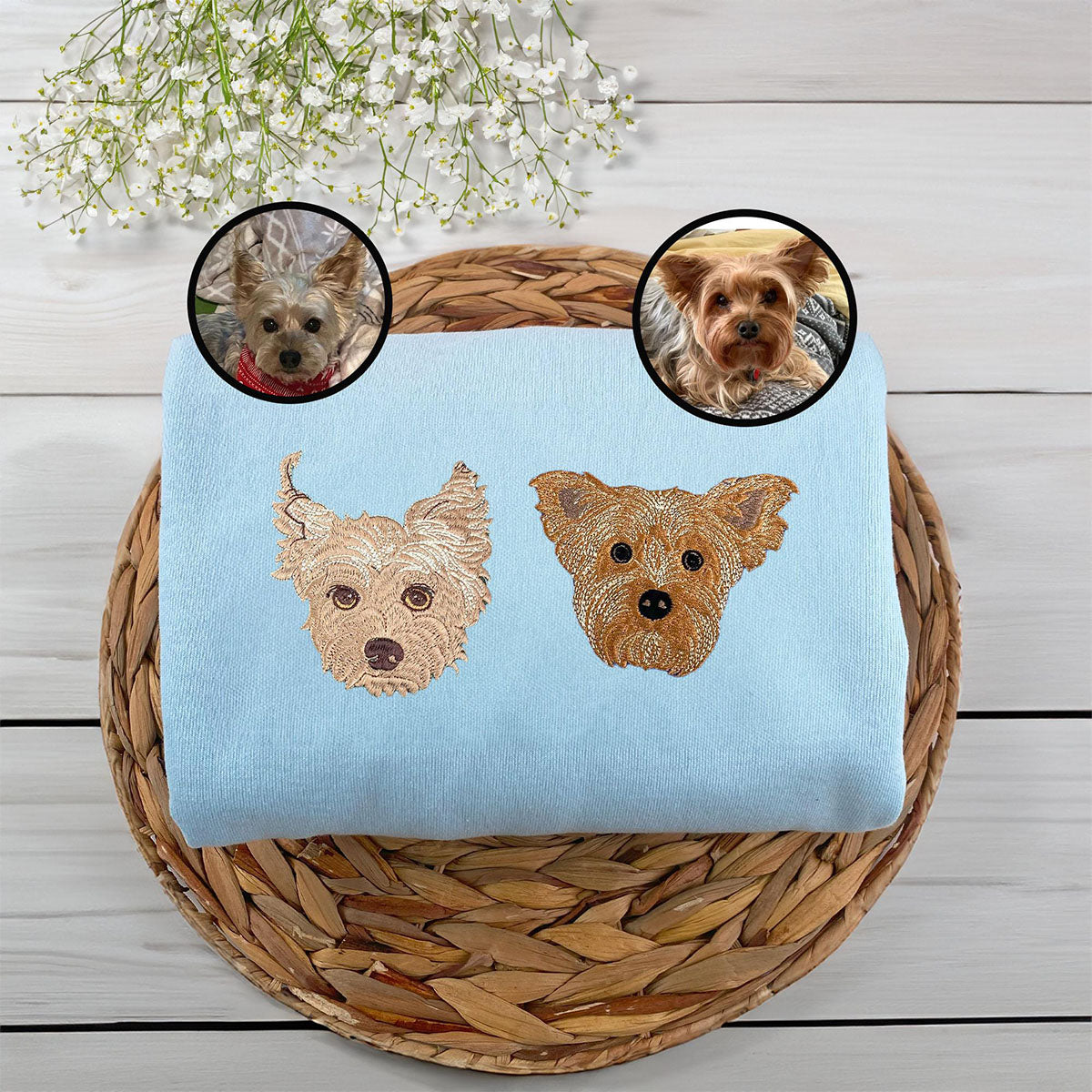 Custom Embroidered Sweatshirt & Hoodie - Personalized Pet Portrait & Name - Dog Cat Lover Gift