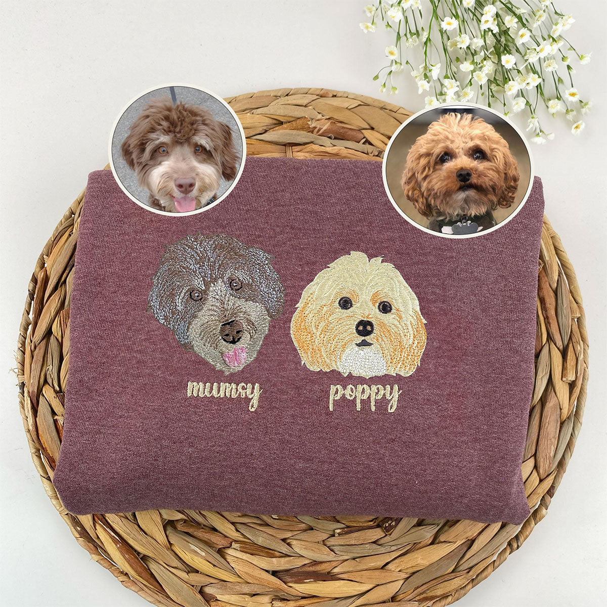 Custom Embroidered Sweatshirt & Hoodie - Personalized Pet Portrait & Name - Dog Cat Lover Gift