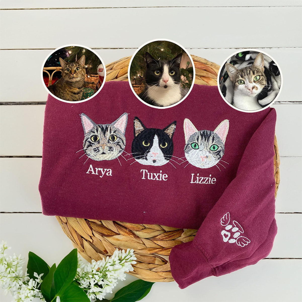 Custom Embroidered Sweatshirt & Hoodie - Personalized Pet Portrait & Name - Dog Cat Lover Gift