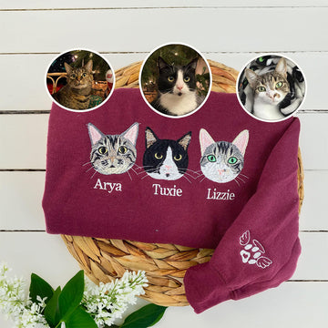 Custom Embroidered Sweatshirt & Hoodie - Personalized Pet Portrait & Name - Dog Cat Lover Gift