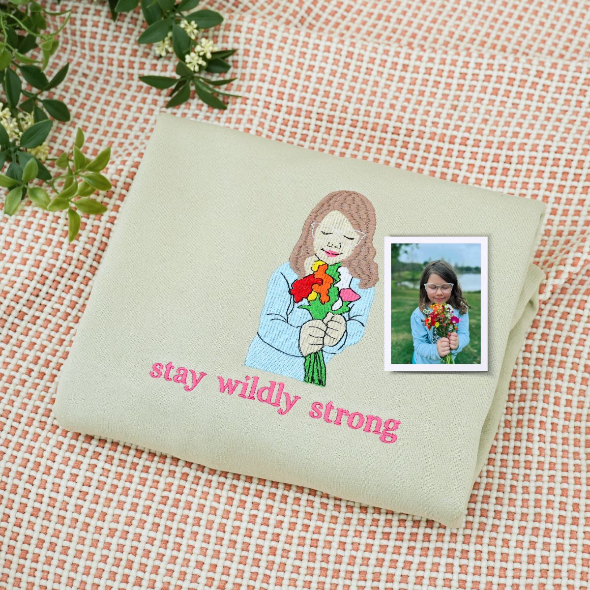 Custom Embroidered Portrait Photo Hoodie - Personalized Daughter Sweatshirt, Gift For Daughter