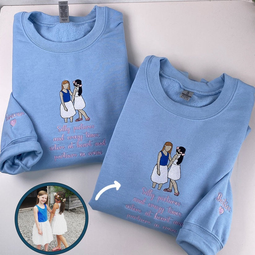 Custom Embroidered Portrait Photo Hoodie - Personalized Daughter Sweatshirt, Gift For Daughter