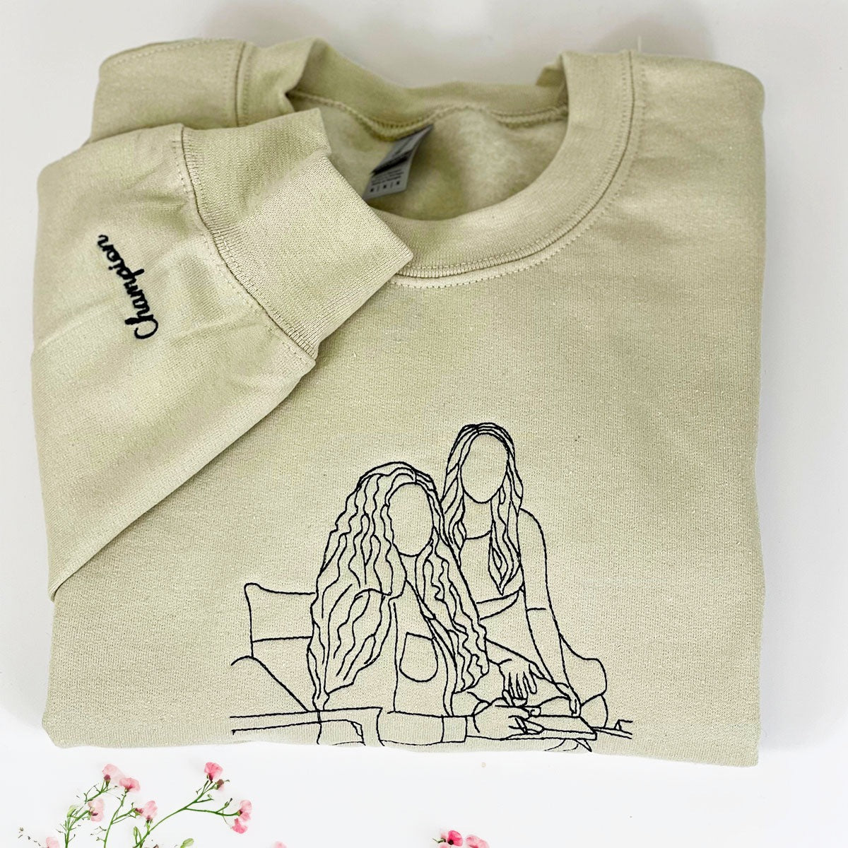 Custom Embroidered Sister Sweatshirt & Hoodie – Personalized Portrait Gift for Sister