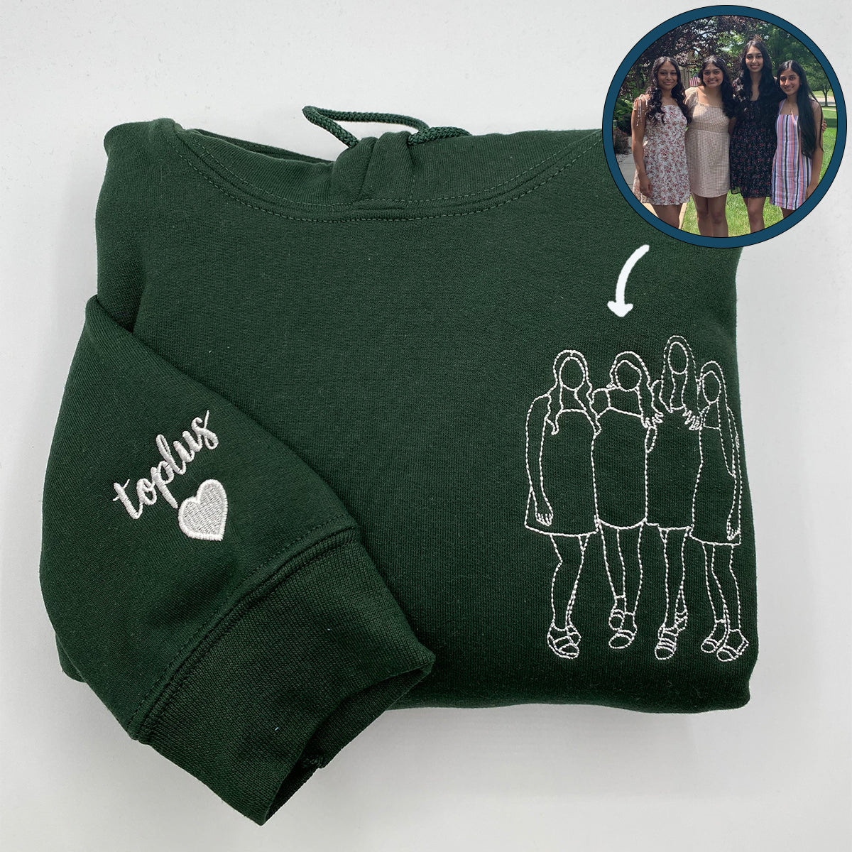 Custom Embroidered Sister Sweatshirt & Hoodie – Personalized Portrait Gift for Sister