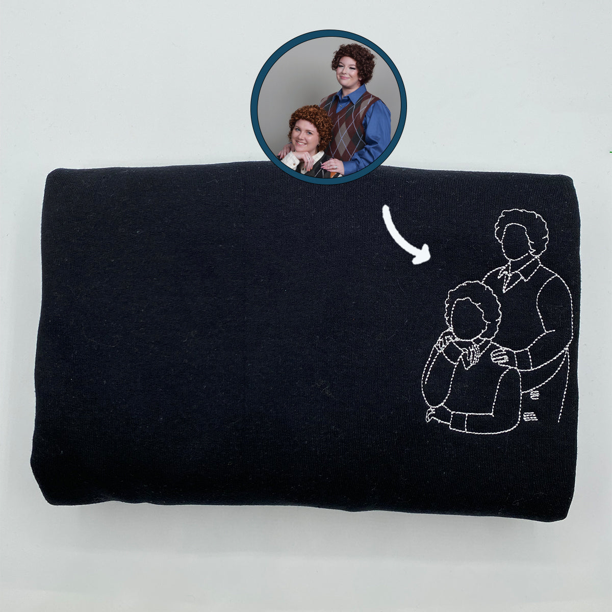 Custom Embroidered Sister Sweatshirt & Hoodie – Personalized Portrait Gift for Sister