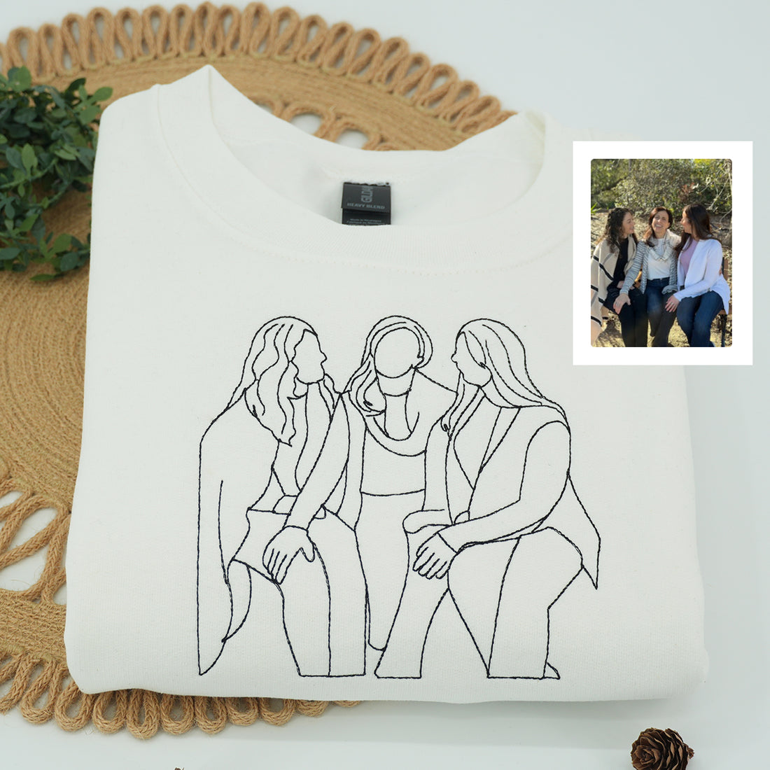 Custom Embroidered Sister Sweatshirt & Hoodie – Personalized Portrait Gift for Sister