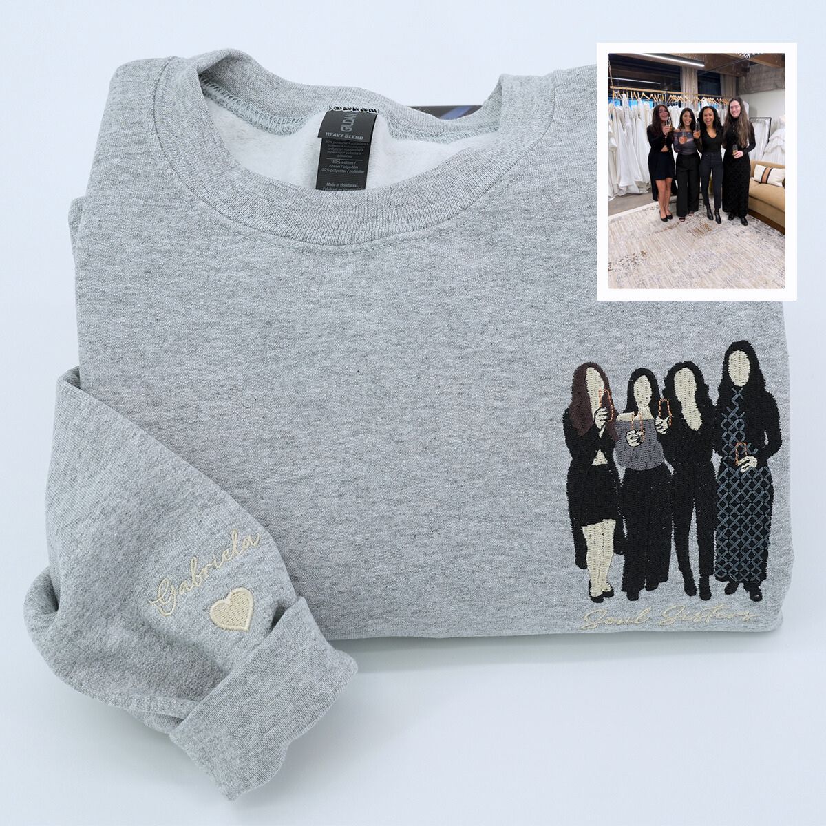 Custom Embroidered Sister Portrait Sweatshirt - Full-Color Personalized Hoodie Photo Gift