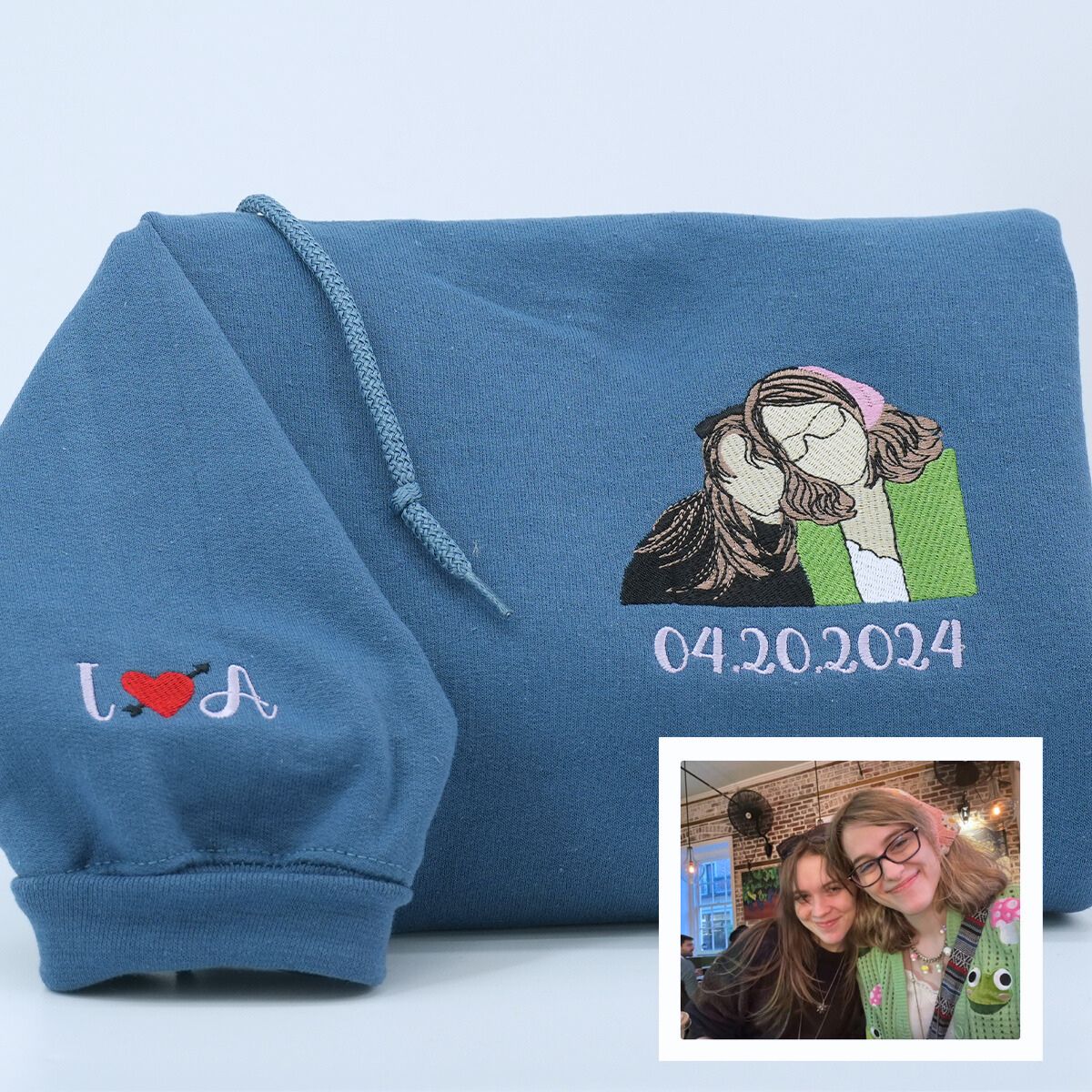 Custom Embroidered Sister Portrait Sweatshirt - Full-Color Personalized Hoodie Photo Gift